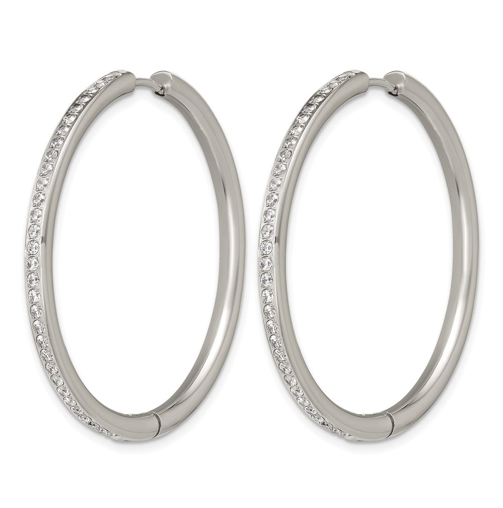Stainless Steel Polished with Cubic Zirconia 3mm Hinged Hoop Earrings – Elegant Jewelry Gift for Birthday, Anniversary, Engagement, Wedding