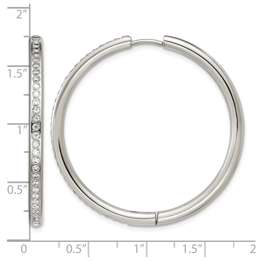 Stainless Steel Polished with Cubic Zirconia 3mm Hinged Hoop Earrings – Elegant Jewelry Gift for Birthday, Anniversary, Engagement, Wedding