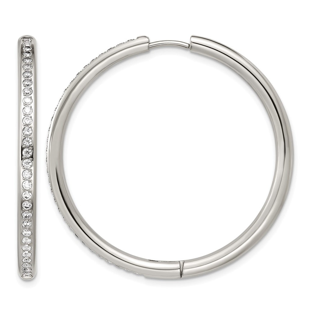 Stainless Steel Polished with Cubic Zirconia 3mm Hinged Hoop Earrings – Elegant Jewelry Gift for Birthday, Anniversary, Engagement, Wedding