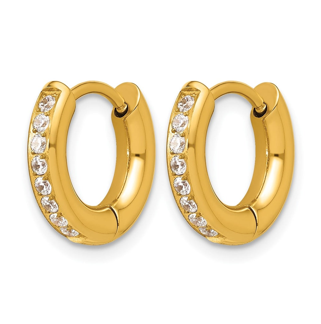 Stainless Steel Polished with Cubic Zirconia 3mm Hinged Hoop Earrings – Elegant Jewelry Gift for Birthday, Anniversary, Engagement, Wedding
