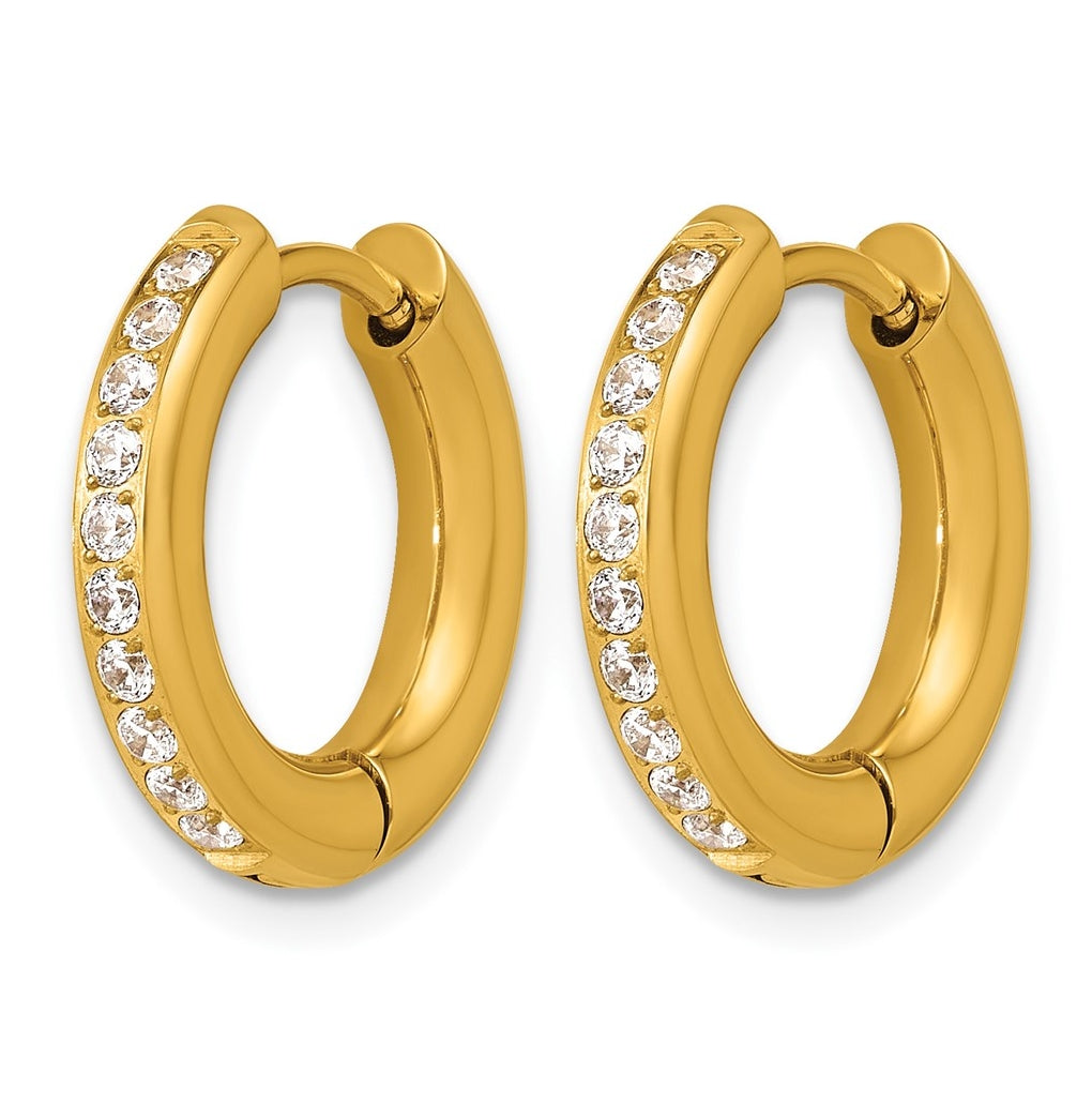 Stainless Steel Polished with Cubic Zirconia 3mm Hinged Hoop Earrings – Elegant Jewelry Gift for Birthday, Anniversary, Engagement, Wedding