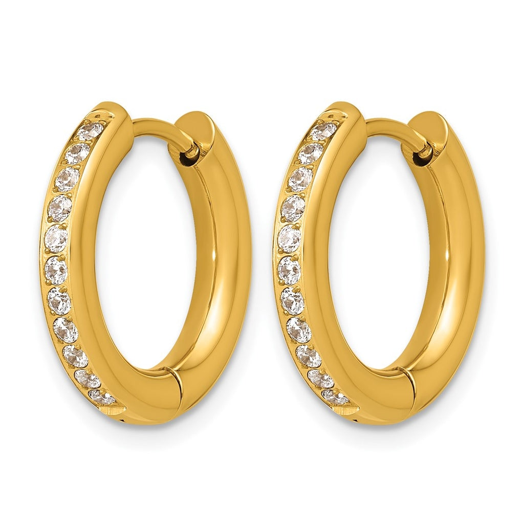 Stainless Steel Polished with Cubic Zirconia 3mm Hinged Hoop Earrings – Elegant Jewelry Gift for Birthday, Anniversary, Engagement, Wedding