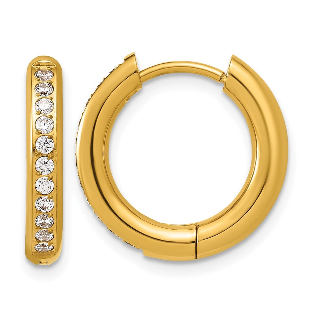 Stainless Steel Polished with Cubic Zirconia 3mm Hinged Hoop Earrings – Elegant Jewelry Gift for Birthday, Anniversary, Engagement, Wedding