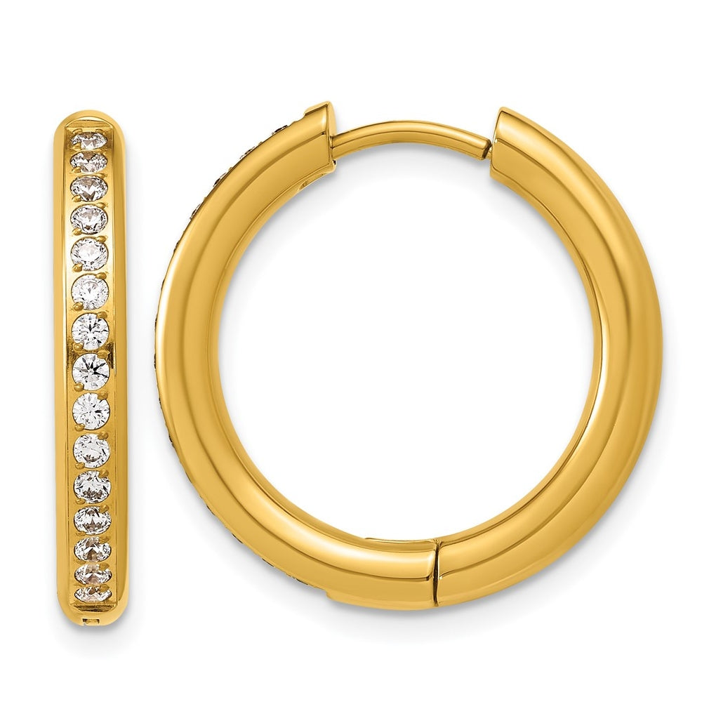 Stainless Steel Polished with Cubic Zirconia 3mm Hinged Hoop Earrings – Elegant Jewelry Gift for Birthday, Anniversary, Engagement, Wedding