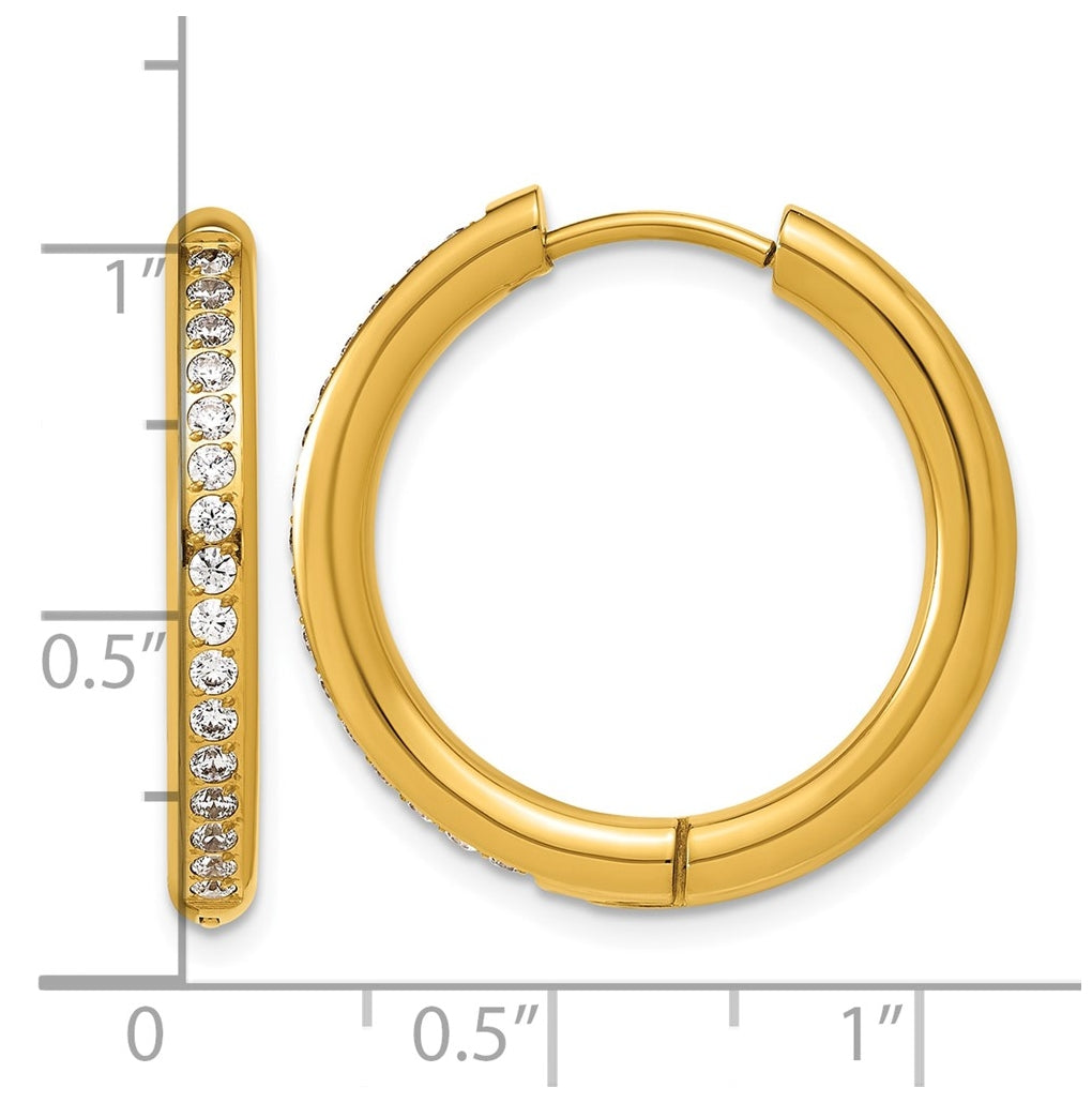 Stainless Steel Polished with Cubic Zirconia 3mm Hinged Hoop Earrings – Elegant Jewelry Gift for Birthday, Anniversary, Engagement, Wedding
