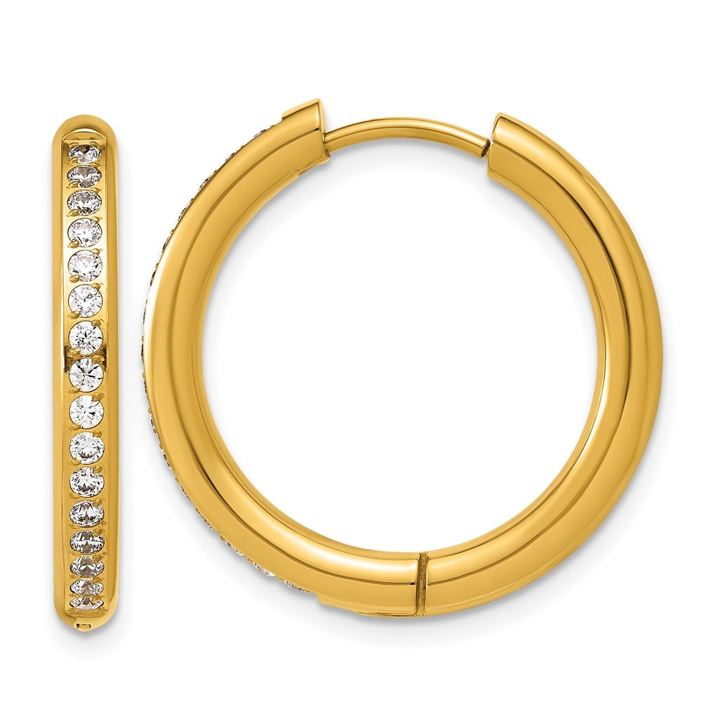 Stainless Steel Polished with Cubic Zirconia 3mm Hinged Hoop Earrings – Elegant Jewelry Gift for Birthday, Anniversary, Engagement, Wedding