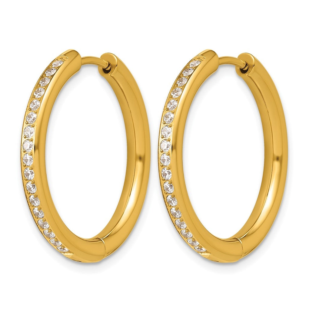 Stainless Steel Polished with Cubic Zirconia 3mm Hinged Hoop Earrings – Elegant Jewelry Gift for Birthday, Anniversary, Engagement, Wedding