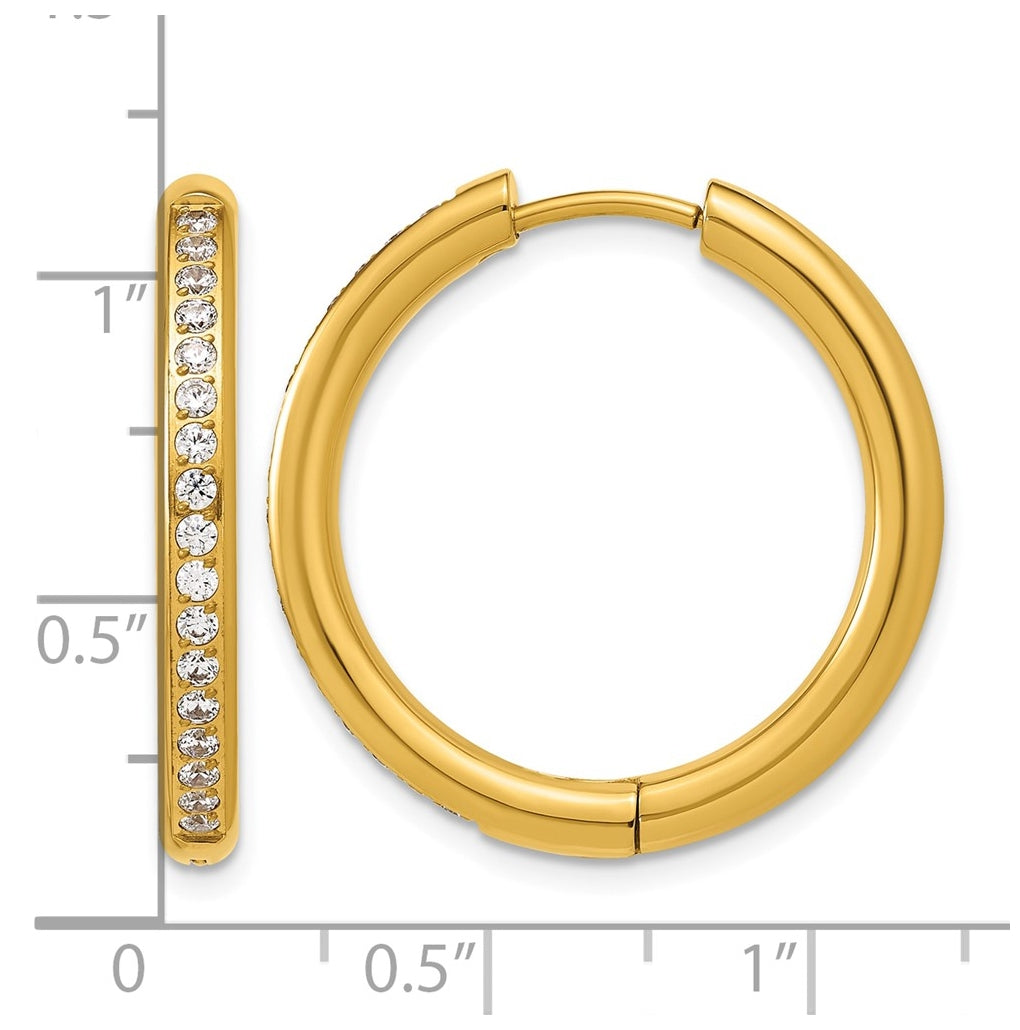 Stainless Steel Polished with Cubic Zirconia 3mm Hinged Hoop Earrings – Elegant Jewelry Gift for Birthday, Anniversary, Engagement, Wedding