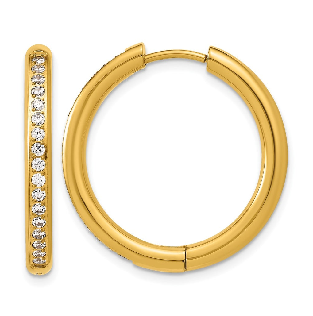Stainless Steel Polished with Cubic Zirconia 3mm Hinged Hoop Earrings – Elegant Jewelry Gift for Birthday, Anniversary, Engagement, Wedding