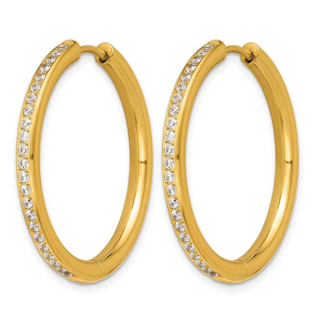 Stainless Steel Polished with Cubic Zirconia 3mm Hinged Hoop Earrings – Elegant Jewelry Gift for Birthday, Anniversary, Engagement, Wedding