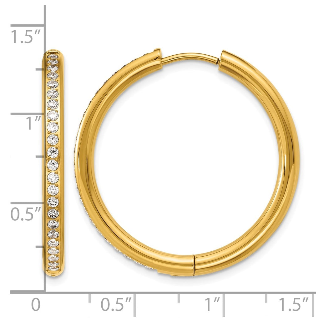 Stainless Steel Polished with Cubic Zirconia 3mm Hinged Hoop Earrings – Elegant Jewelry Gift for Birthday, Anniversary, Engagement, Wedding