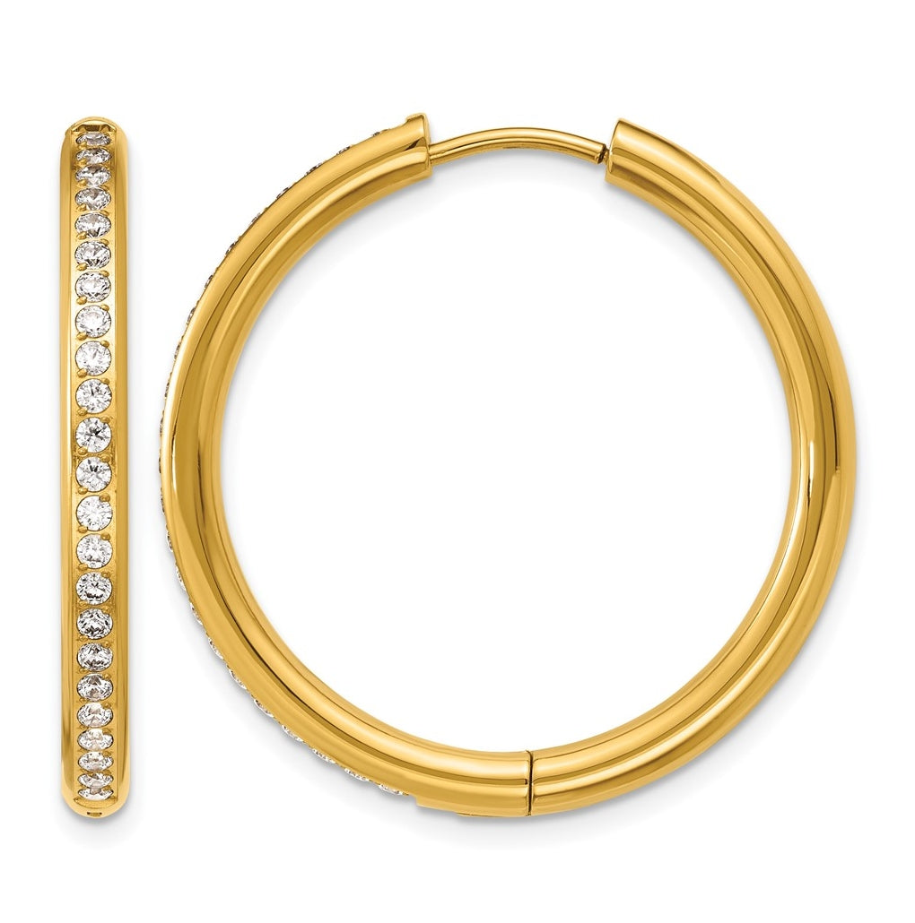 Stainless Steel Polished with Cubic Zirconia 3mm Hinged Hoop Earrings – Elegant Jewelry Gift for Birthday, Anniversary, Engagement, Wedding