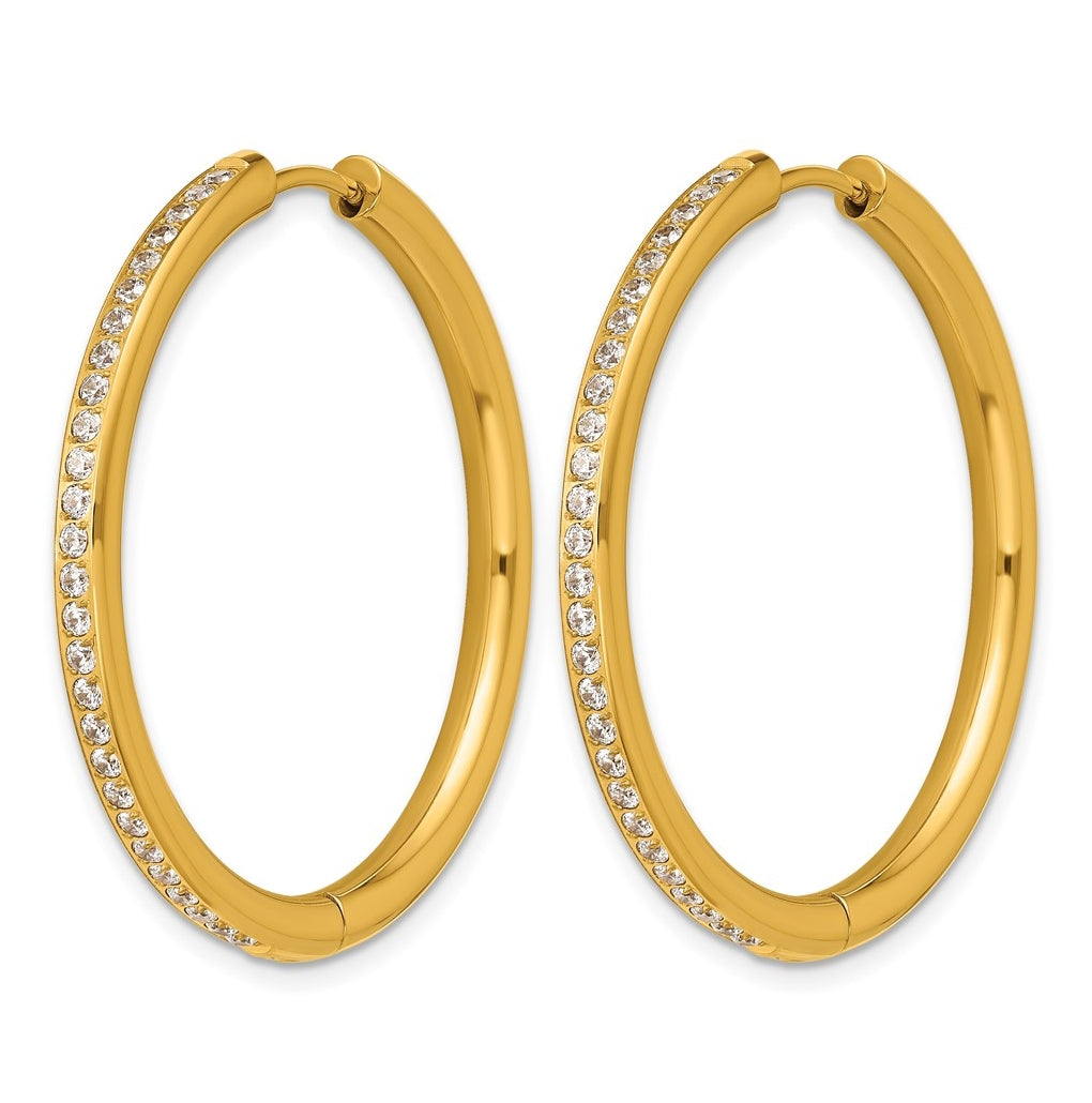 Stainless Steel Polished with Cubic Zirconia 3mm Hinged Hoop Earrings – Elegant Jewelry Gift for Birthday, Anniversary, Engagement, Wedding
