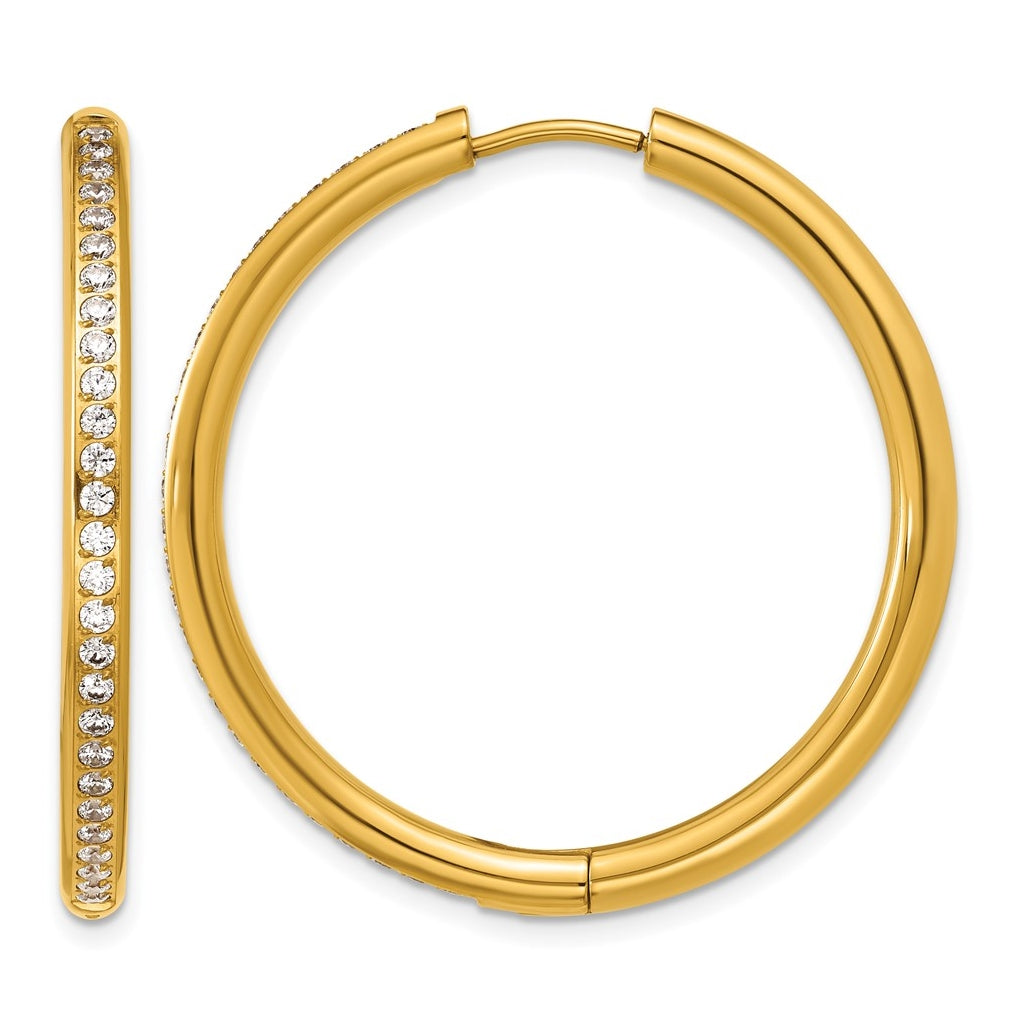 Stainless Steel Polished with Cubic Zirconia 3mm Hinged Hoop Earrings – Elegant Jewelry Gift for Birthday, Anniversary, Engagement, Wedding