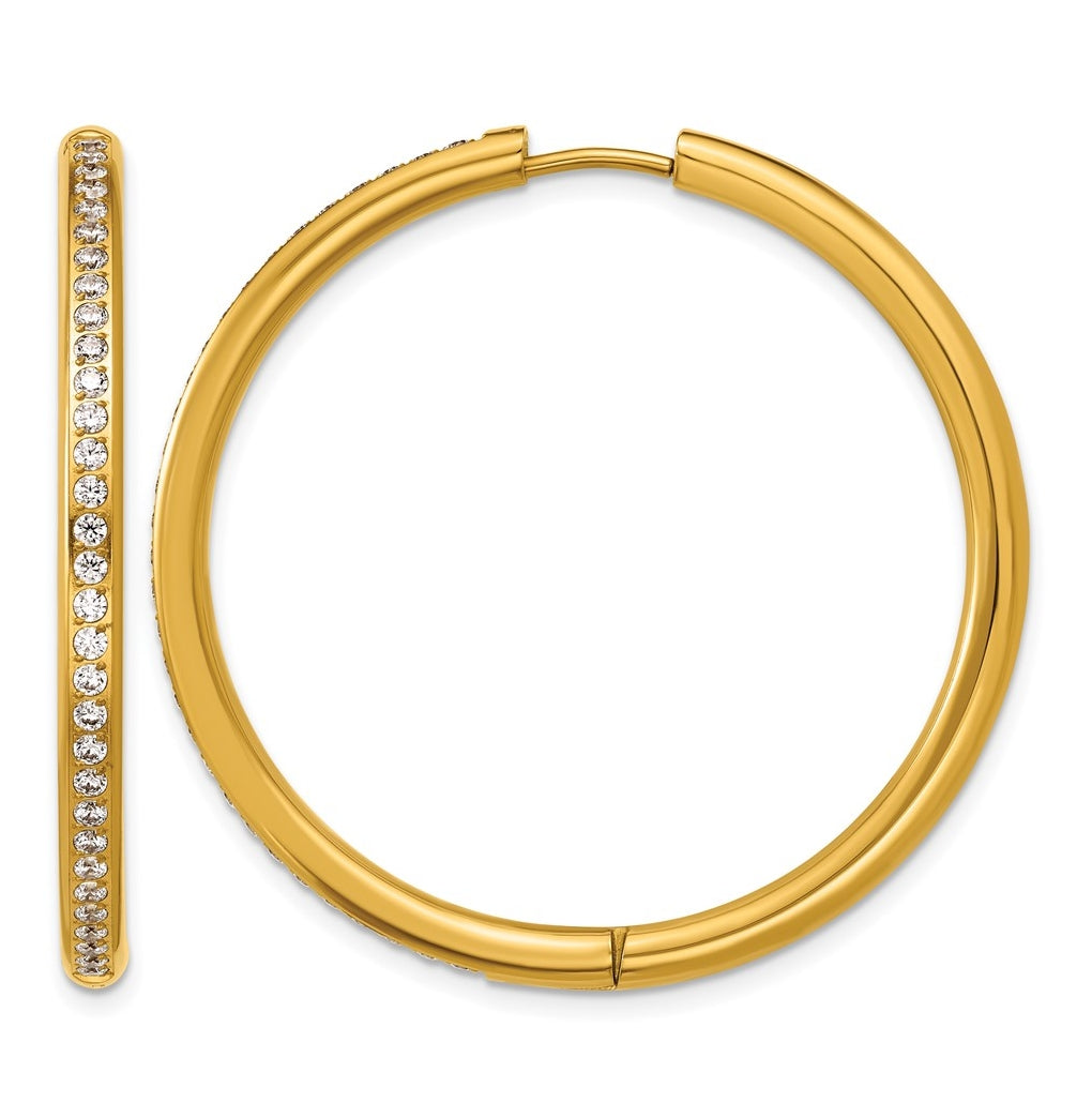 Stainless Steel Polished with Cubic Zirconia 3mm Hinged Hoop Earrings – Elegant Jewelry Gift for Birthday, Anniversary, Engagement, Wedding