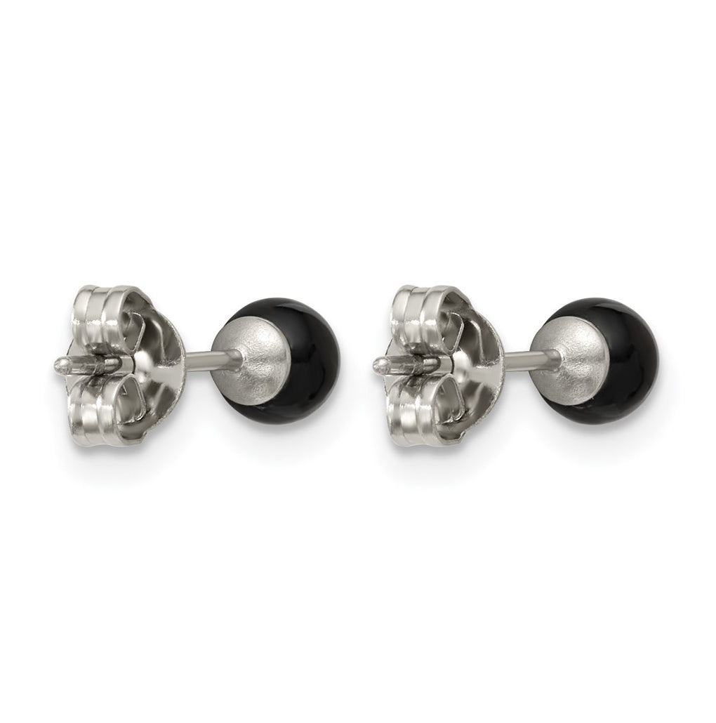 Stainless Steel Polished Black Onyx 4.25mm Post Earrings – Elegant Jewelry Gift for Birthday, Anniversary, Engagement, Wedding