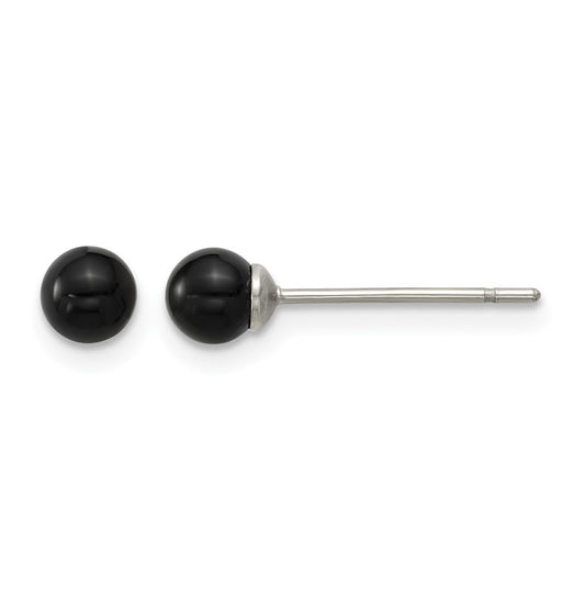 Stainless Steel Polished Black Onyx 4.25mm Post Earrings – Elegant Jewelry Gift for Birthday, Anniversary, Engagement, Wedding