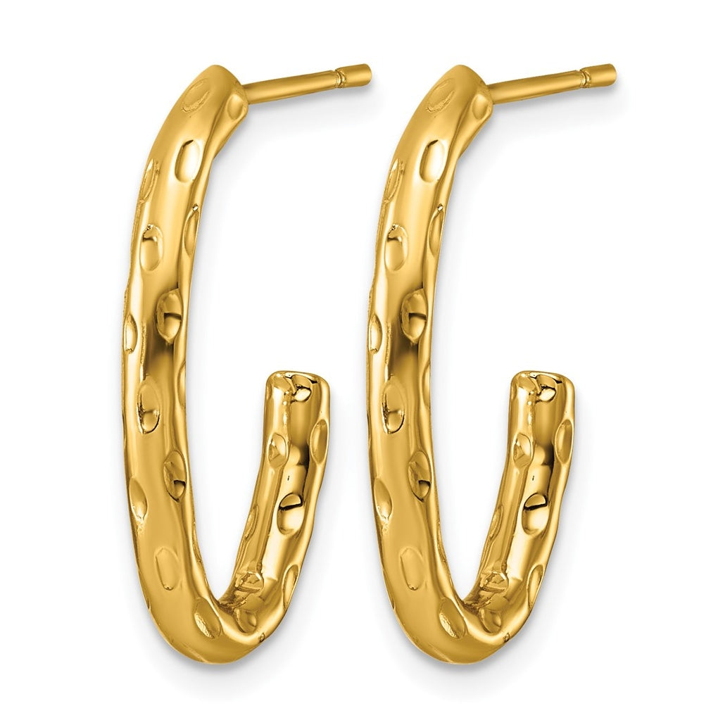 Stainless Steel Polished Textured Yellow IP-plated J-Hoop Earrings – Elegant Jewelry Gift for Birthday, Anniversary, Engagement, Wedding