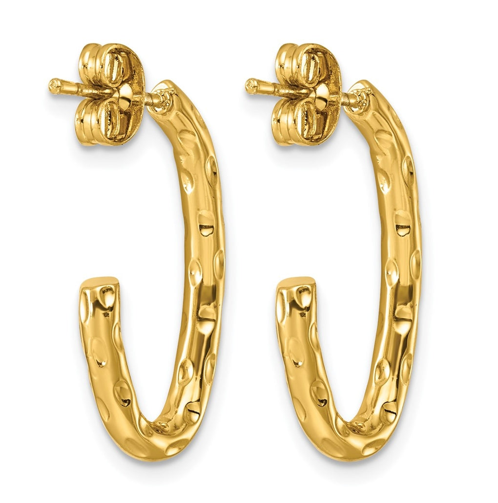 Stainless Steel Polished Textured Yellow IP-plated J-Hoop Earrings – Elegant Jewelry Gift for Birthday, Anniversary, Engagement, Wedding