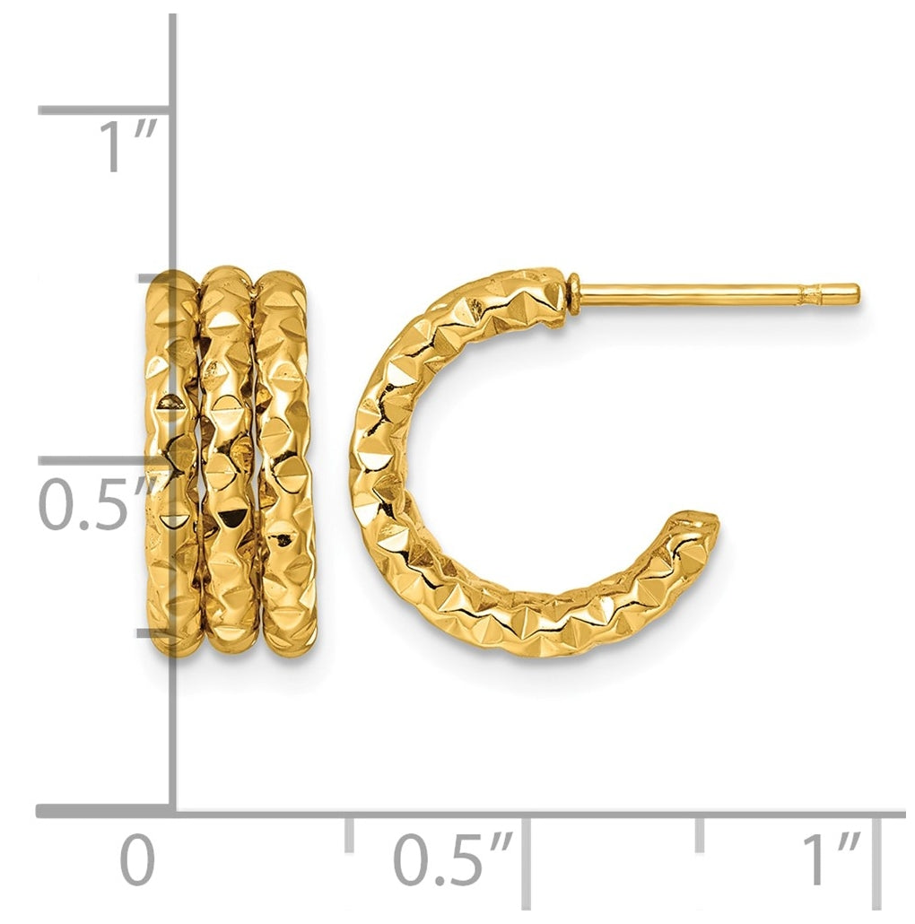 Stainless Steel Textured Yellow IP-plated C-Hoop Earrings – Elegant Jewelry Gift for Birthday, Anniversary, Engagement, Wedding