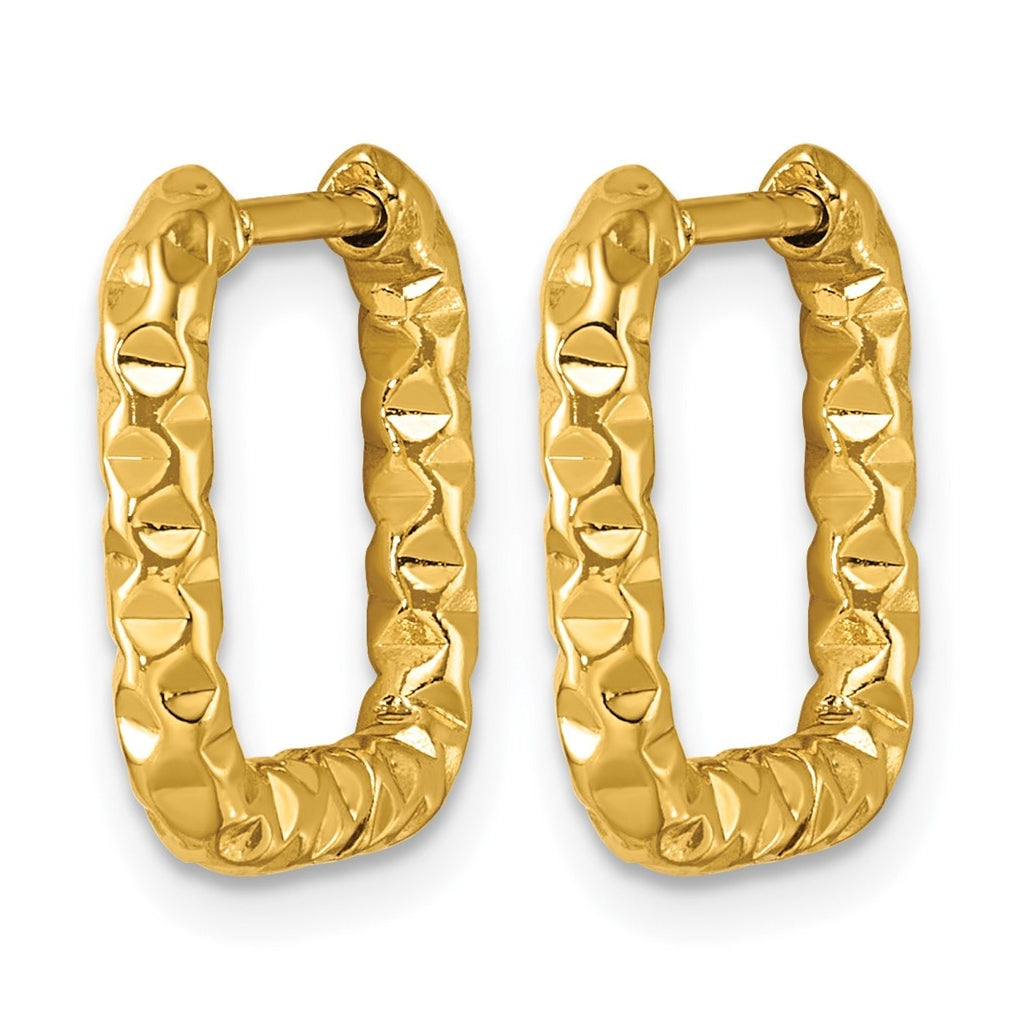 Stainless Steel Textured Yellow IP-plated Square Hinged Hoop Earrings – Elegant Jewelry Gift for Birthday, Anniversary, Engagement, Wedding