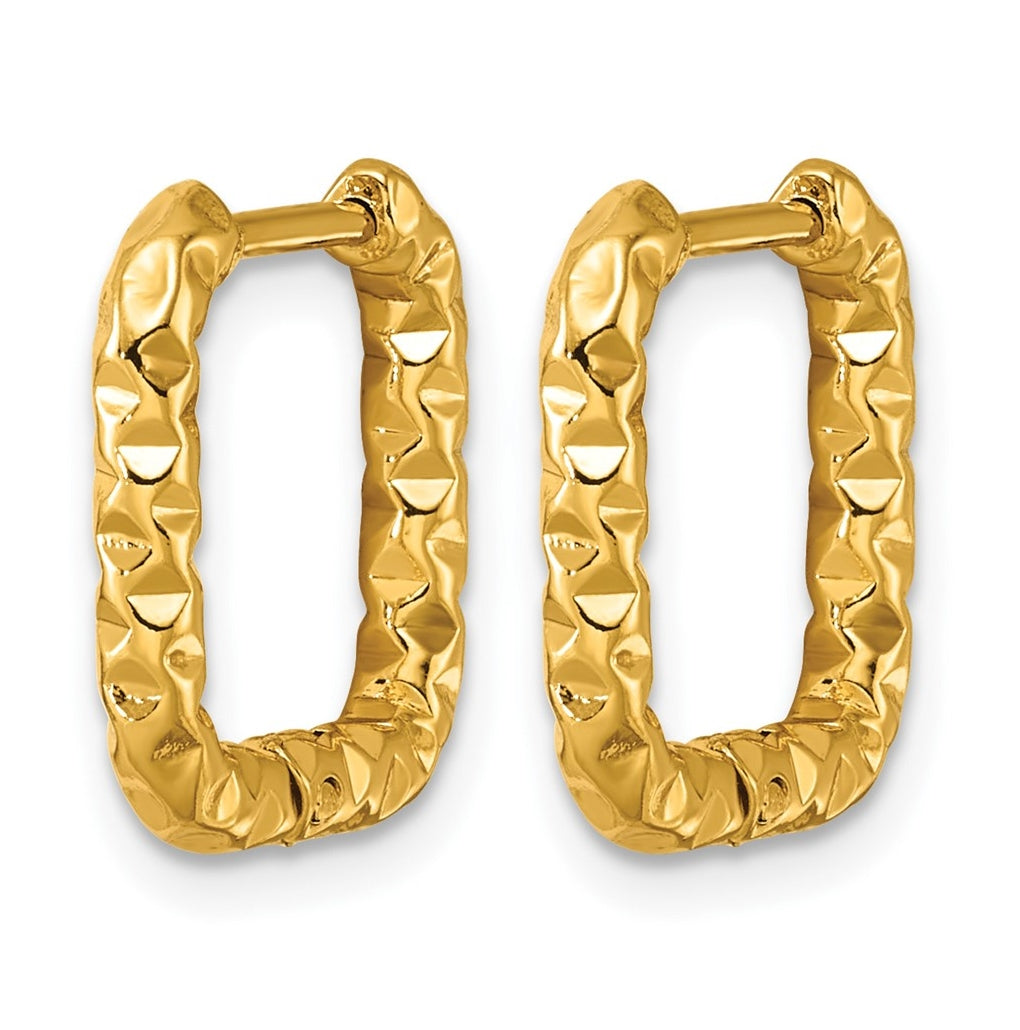 Stainless Steel Textured Yellow IP-plated Square Hinged Hoop Earrings – Elegant Jewelry Gift for Birthday, Anniversary, Engagement, Wedding