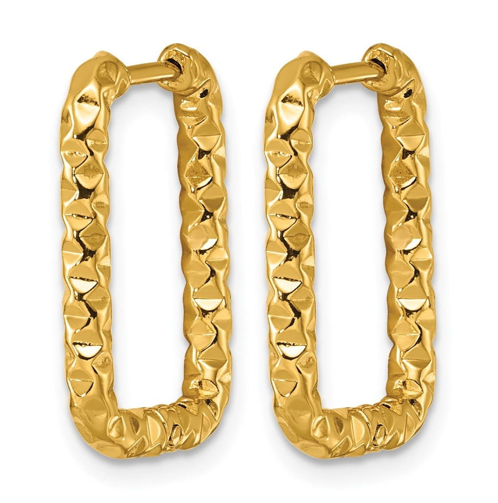 Stainless Steel Textured Yellow IP-plated Rectangle Hinged Hoop Earrings – Elegant Jewelry Gift for Birthday, Anniversary, Engagement, Wedding