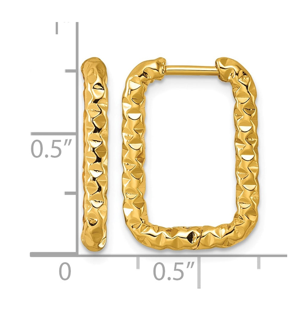 Stainless Steel Textured Yellow IP-plated Rectangle Hinged Hoop Earrings – Elegant Jewelry Gift for Birthday, Anniversary, Engagement, Wedding