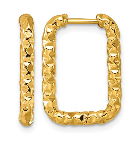 Stainless Steel Textured Yellow IP-plated Rectangle Hinged Hoop Earrings – Elegant Jewelry Gift for Birthday, Anniversary, Engagement, Wedding