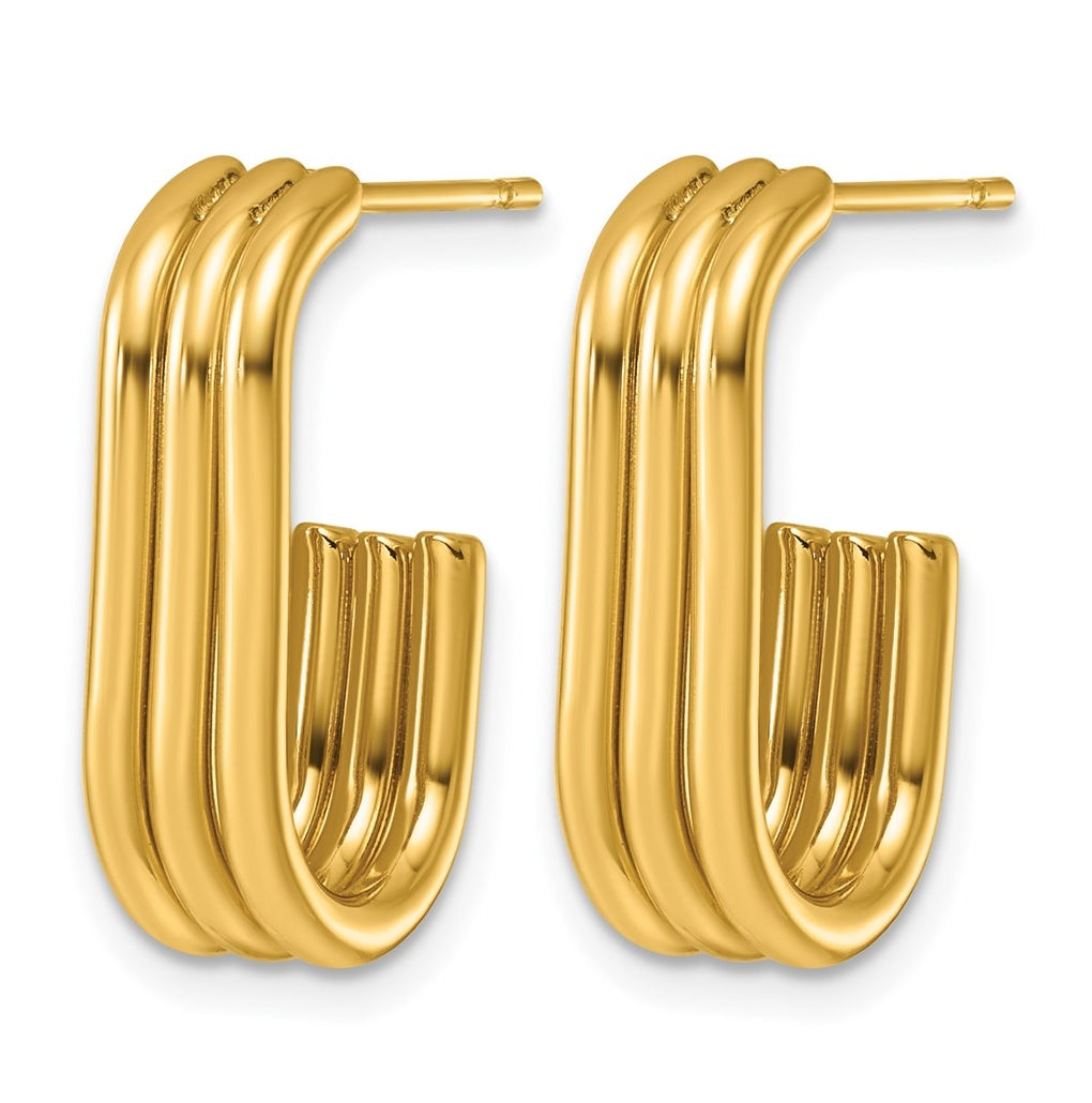 Stainless Steel Polished Yellow IP-plated Three Row J-Hoop Earrings – Elegant Jewelry Gift for Birthday, Anniversary, Engagement, Wedding