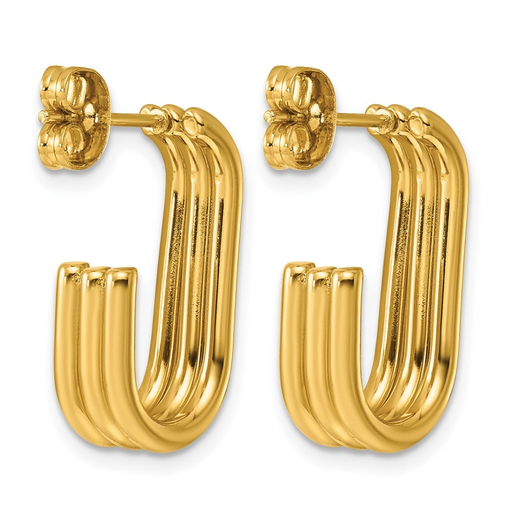 Stainless Steel Polished Yellow IP-plated Three Row J-Hoop Earrings – Elegant Jewelry Gift for Birthday, Anniversary, Engagement, Wedding