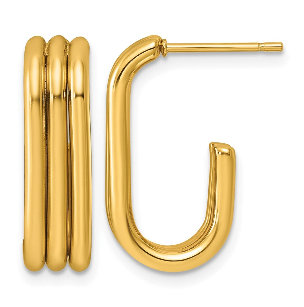 Stainless Steel Polished Yellow IP-plated Three Row J-Hoop Earrings – Elegant Jewelry Gift for Birthday, Anniversary, Engagement, Wedding