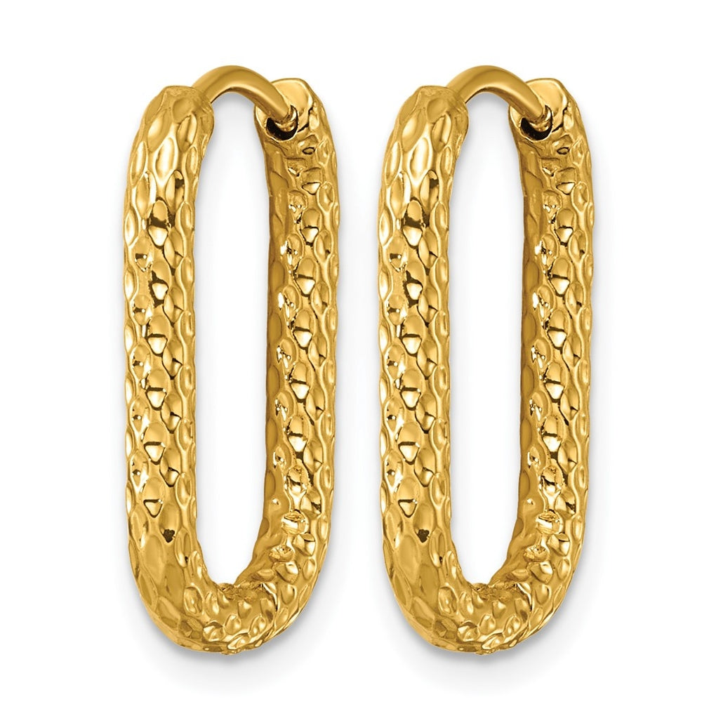 Stainless Steel Textured Yellow IP-plated Rectangle Hinged Hoop Earrings – Elegant Jewelry Gift for Birthday, Anniversary, Engagement, Wedding