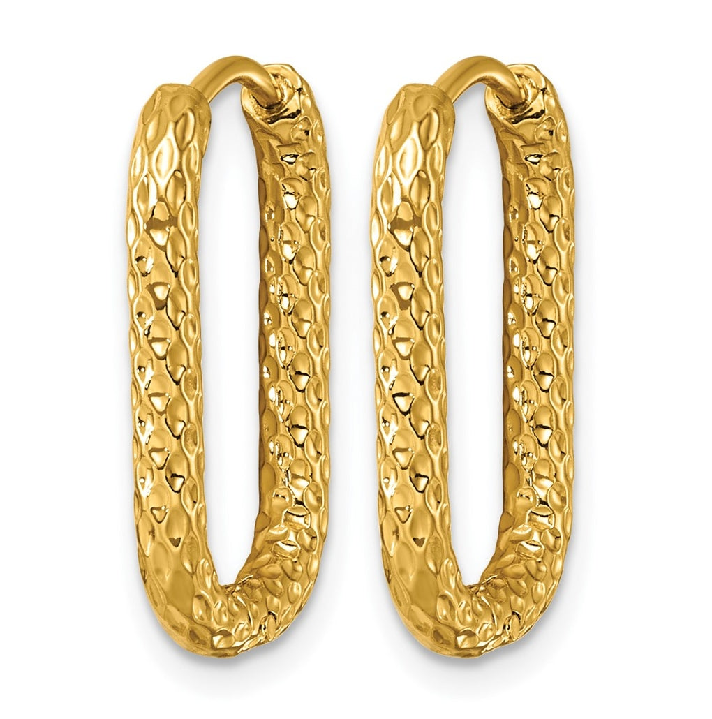 Stainless Steel Textured Yellow IP-plated Rectangle Hinged Hoop Earrings – Elegant Jewelry Gift for Birthday, Anniversary, Engagement, Wedding