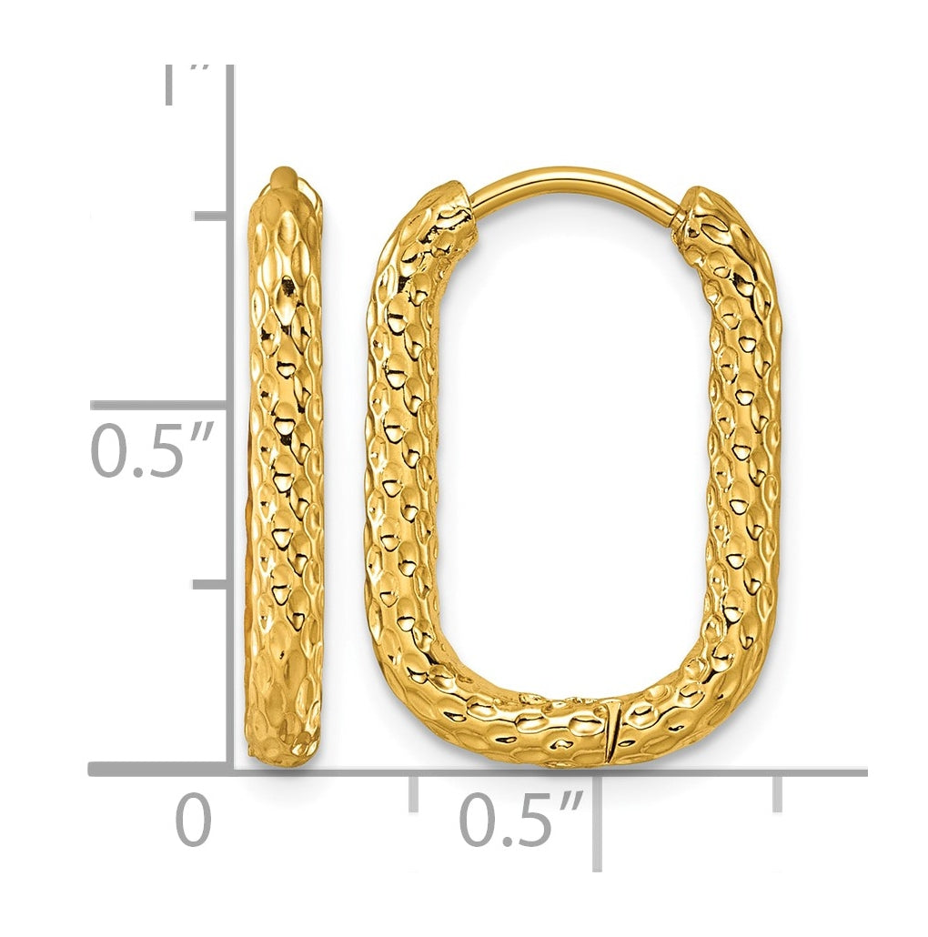 Stainless Steel Textured Yellow IP-plated Rectangle Hinged Hoop Earrings – Elegant Jewelry Gift for Birthday, Anniversary, Engagement, Wedding