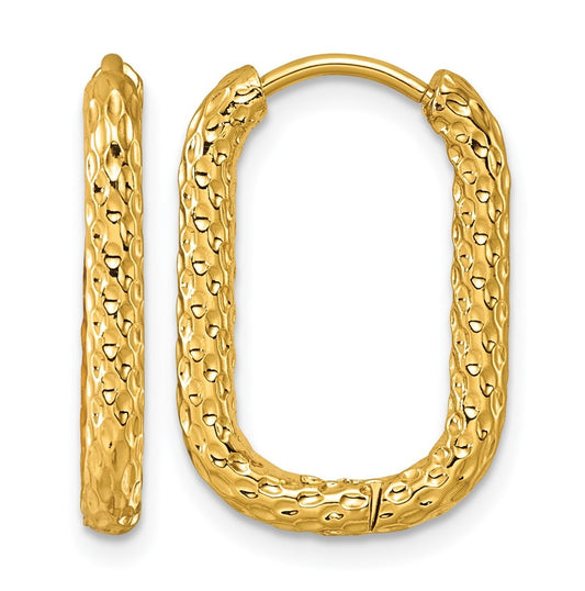 Stainless Steel Textured Yellow IP-plated Rectangle Hinged Hoop Earrings – Elegant Jewelry Gift for Birthday, Anniversary, Engagement, Wedding