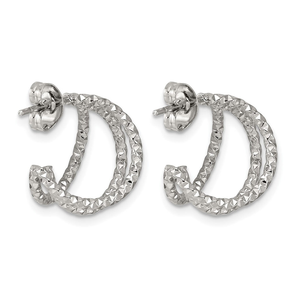Stainless Steel Polished and Textured Triple Hoop Earrings – Elegant Jewelry Gift for Birthday, Anniversary, Engagement, Wedding