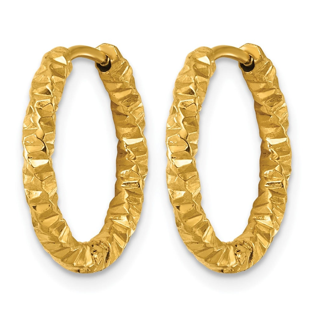 Stainless Steel Textured Yellow IP-plated Hinged Hoop Earrings – Elegant Jewelry Gift for Birthday, Anniversary, Engagement, Wedding