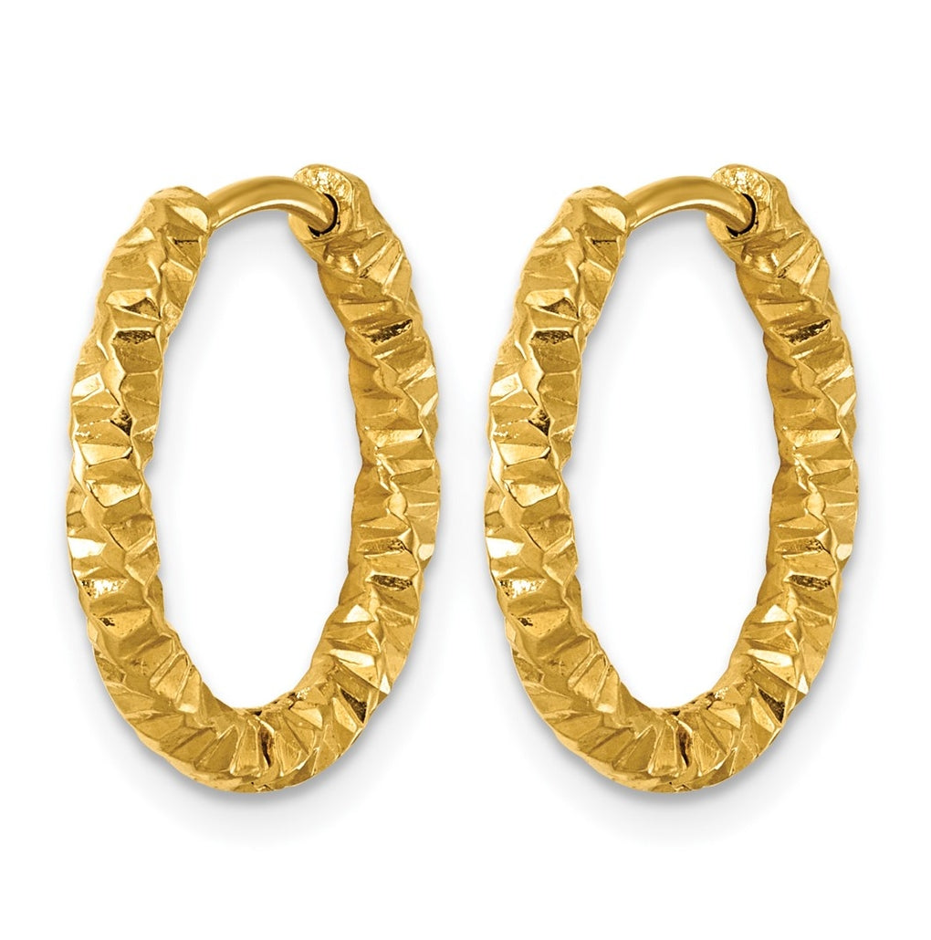 Stainless Steel Textured Yellow IP-plated Hinged Hoop Earrings – Elegant Jewelry Gift for Birthday, Anniversary, Engagement, Wedding