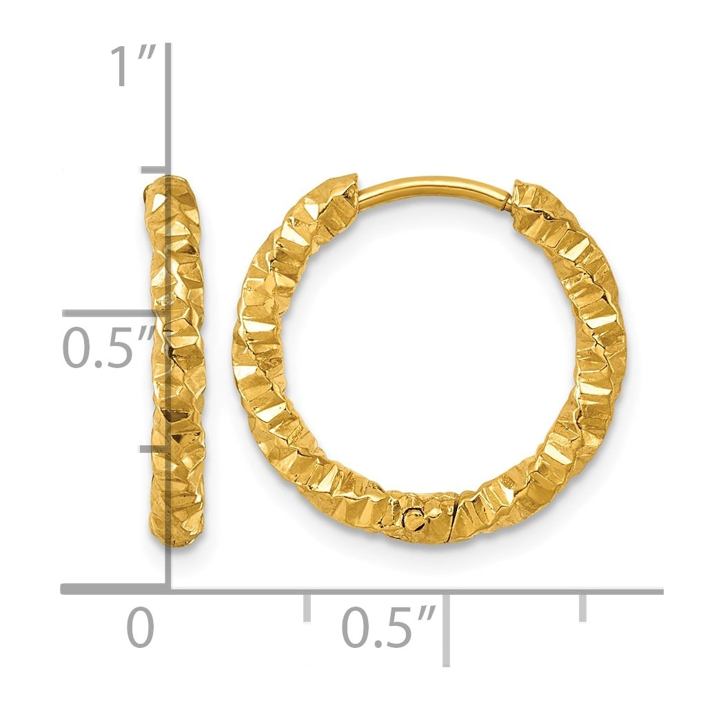 Stainless Steel Textured Yellow IP-plated Hinged Hoop Earrings – Elegant Jewelry Gift for Birthday, Anniversary, Engagement, Wedding