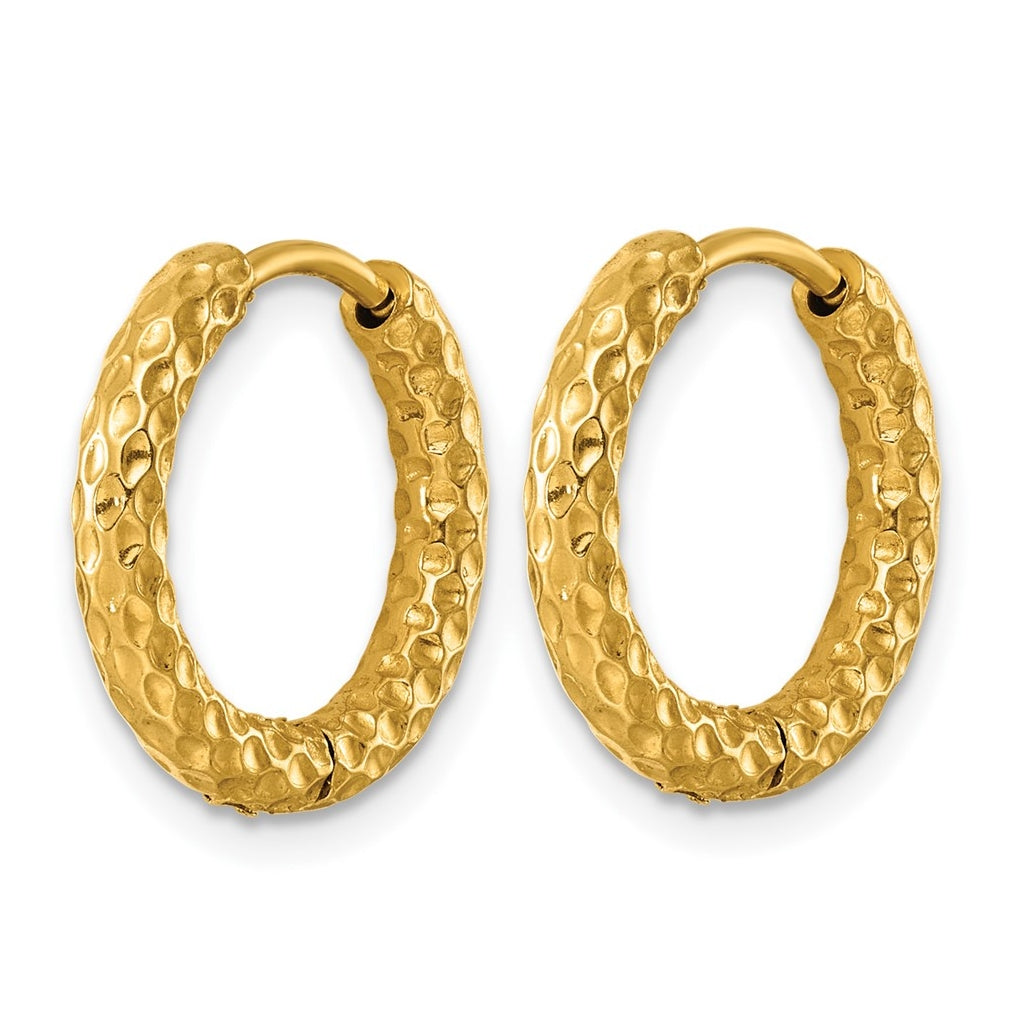 Stainless Steel Polished & Textured Yellow IP Hinged Huggie Hoop Earrings – Elegant Jewelry Gift for Birthday, Anniversary, Engagement, Wedding