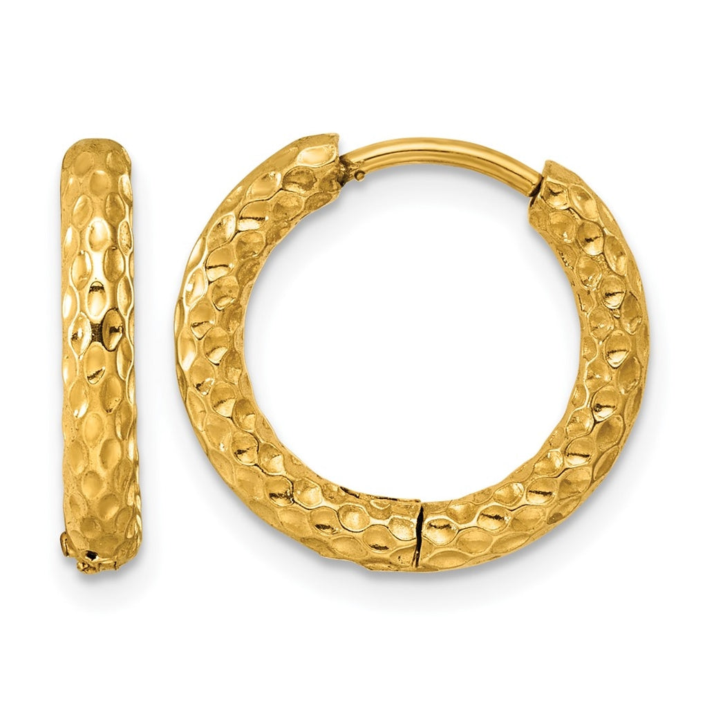 Stainless Steel Polished & Textured Yellow IP Hinged Huggie Hoop Earrings – Elegant Jewelry Gift for Birthday, Anniversary, Engagement, Wedding