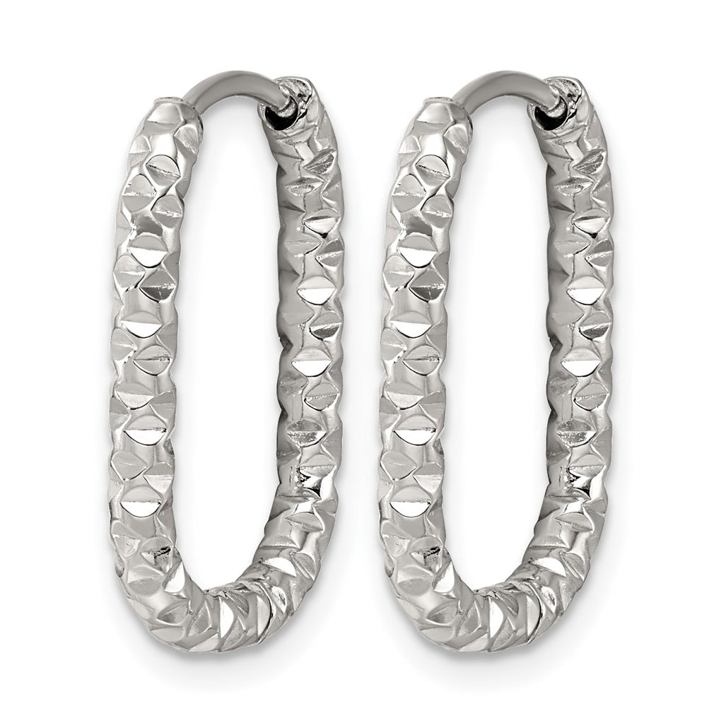 Stainless Steel Polished Textured Rectangular Hinged Hoop Earrings – Elegant Jewelry Gift for Birthday, Anniversary, Engagement, Wedding