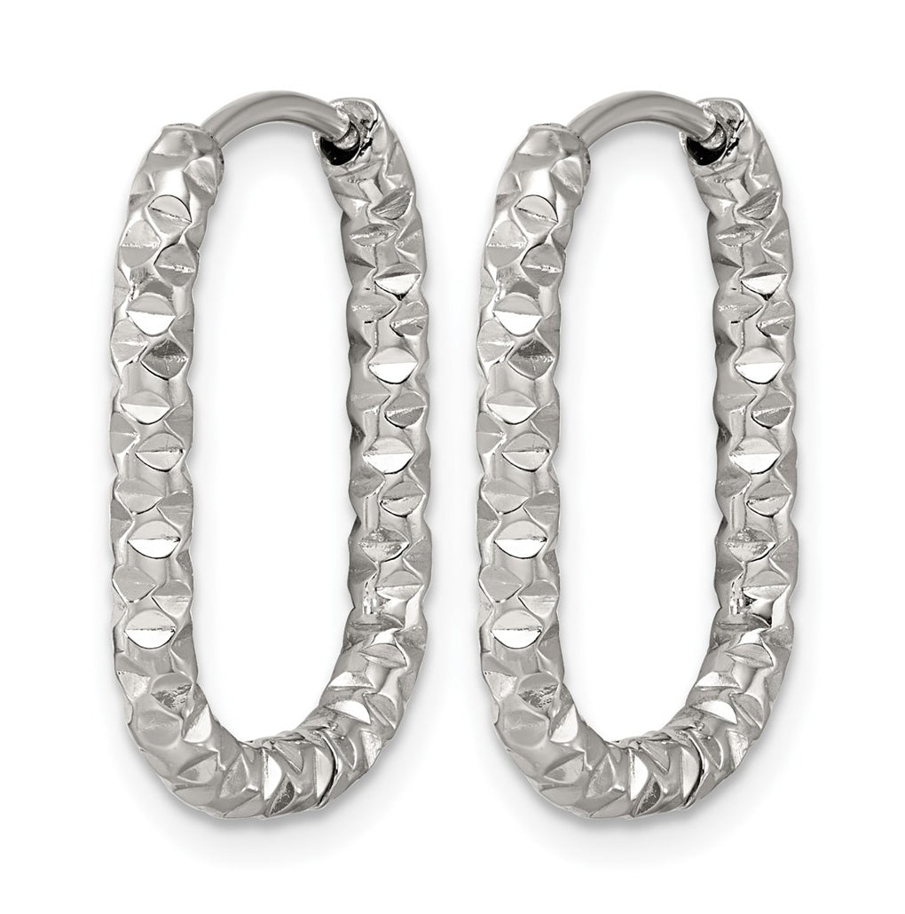 Stainless Steel Polished Textured Rectangular Hinged Hoop Earrings – Elegant Jewelry Gift for Birthday, Anniversary, Engagement, Wedding