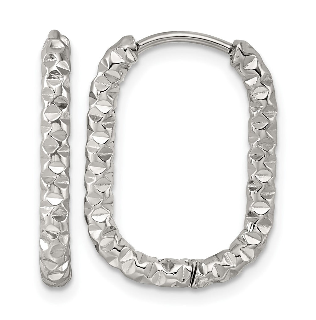 Stainless Steel Polished Textured Rectangular Hinged Hoop Earrings – Elegant Jewelry Gift for Birthday, Anniversary, Engagement, Wedding