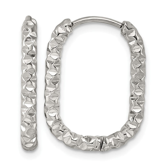 Stainless Steel Polished Textured Rectangular Hinged Hoop Earrings – Elegant Jewelry Gift for Birthday, Anniversary, Engagement, Wedding