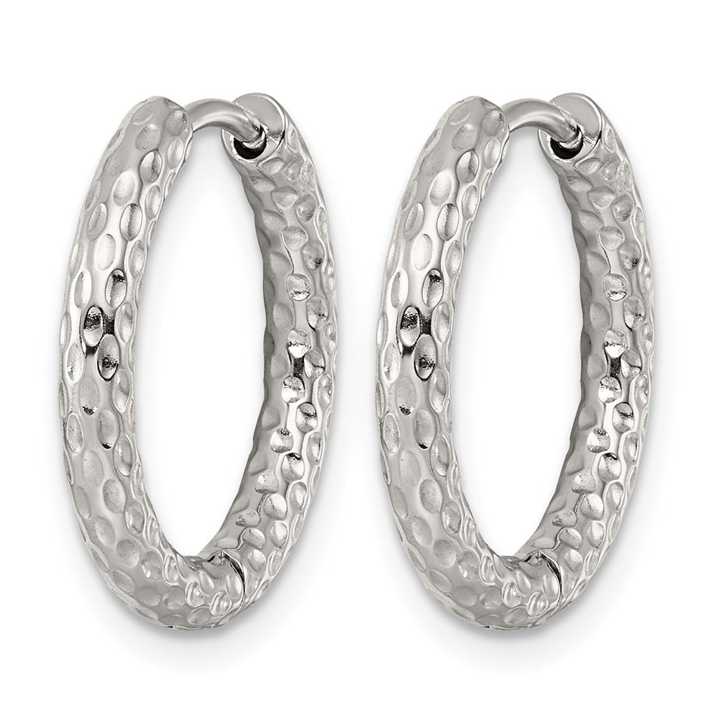 Stainless Steel Polished Textured Round Hinged Hoop Earrings – Elegant Jewelry Gift for Birthday, Anniversary, Engagement, Wedding