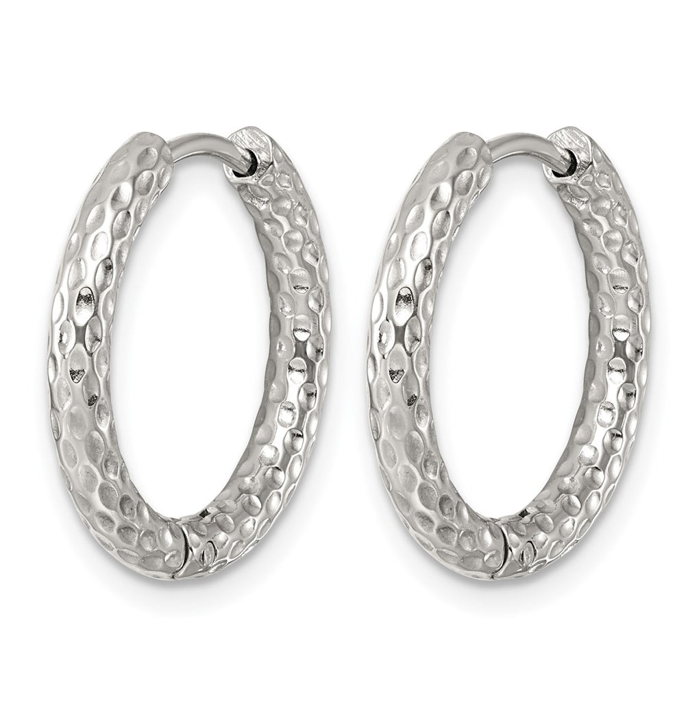 Stainless Steel Polished Textured Round Hinged Hoop Earrings – Elegant Jewelry Gift for Birthday, Anniversary, Engagement, Wedding