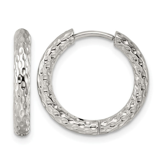 Stainless Steel Polished Textured Round Hinged Hoop Earrings – Elegant Jewelry Gift for Birthday, Anniversary, Engagement, Wedding