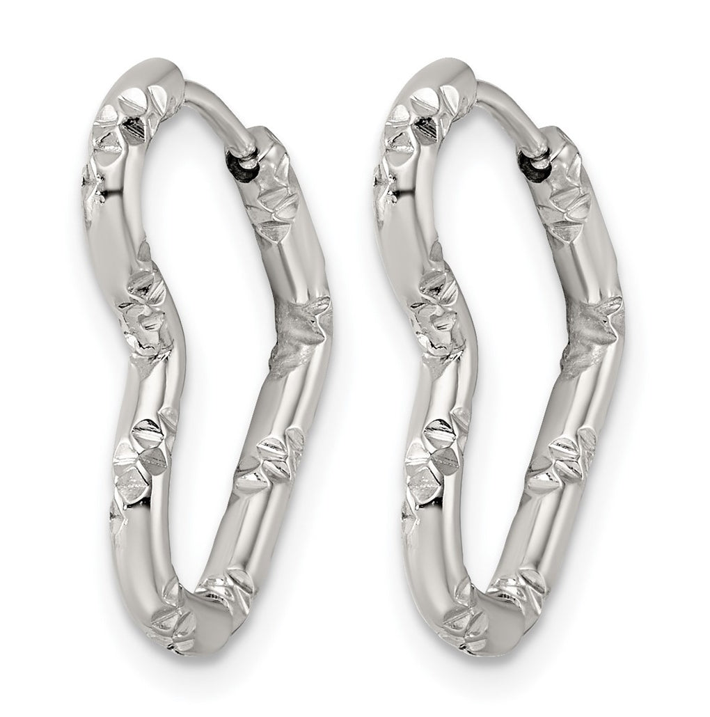 Stainless Steel Polished Bamboo Texture Heart Hinged Hoop Earrings – Elegant Jewelry Gift for Birthday, Anniversary, Engagement, Wedding